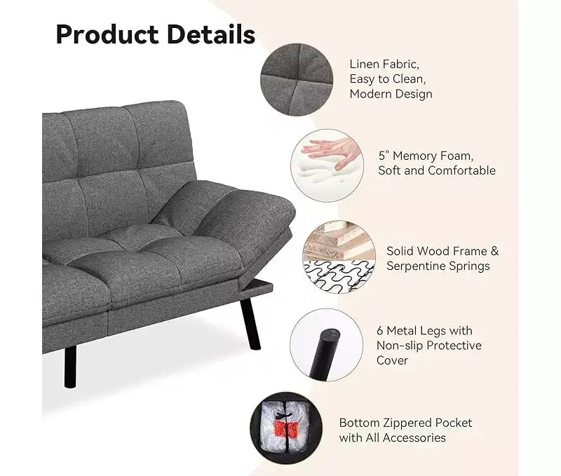Verstellbares Futon-Schlafsofa mit abnehmbaren Armlehnen