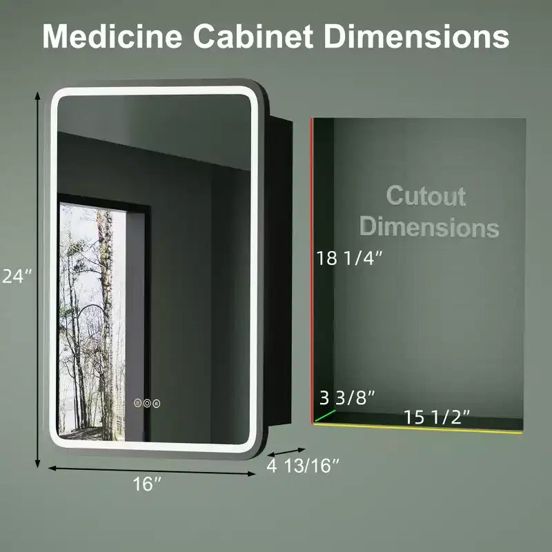 Schwarz/Weiß/Gold LED-Medizinschrank, eine Tür, Anschlag links oder rechts, zum Einbau oder zur Wandmontage