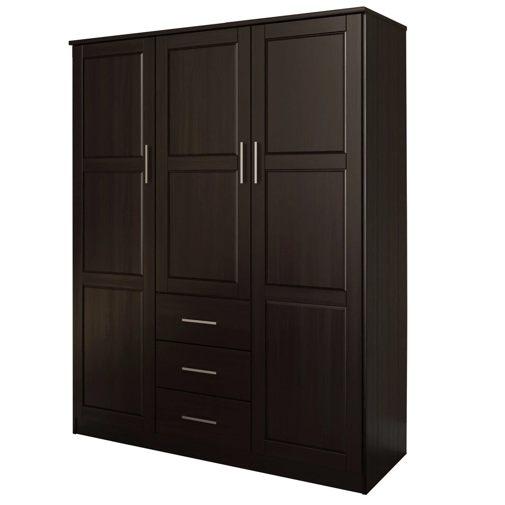 Palace Imports Cosmo 3-türiger Kleiderschrank aus 100 % Massivholz mit Türen aus Massivholz oder Spiegelglas