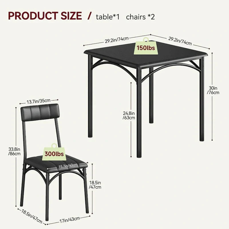 Dining Table Set for 2, Kitchen Table with Upholstered Chairs for 2