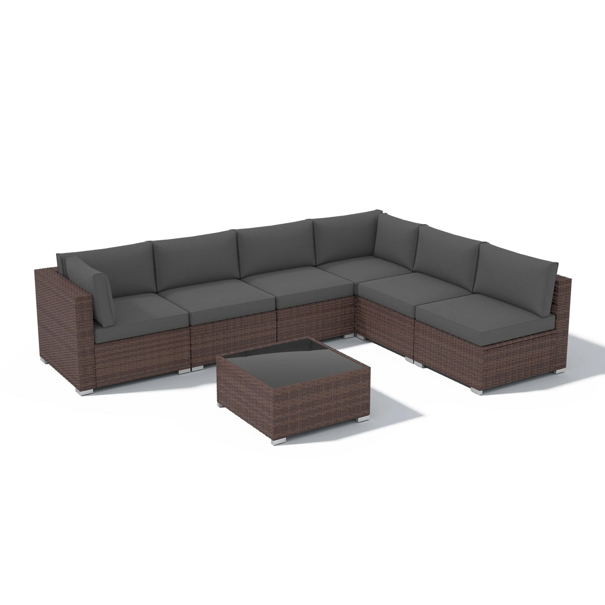 7-teiliges Outdoor-Sitzgruppen-Set aus Korbgeflecht und Stahl mit Polsterung