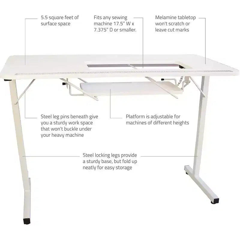 SewingRite SewStation 101 çelik ayaklı, taşınabilir katlanır dikiş masası, beyaz - ev, ofis ve işletme için ideal