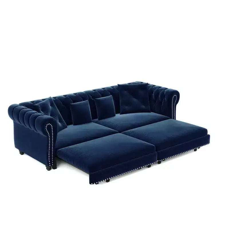 Whisen Samt-Schlafsofa in King-Size mit Ausziehfunktion und 3-in-1-Funktion, wandelbares Schlafsofa mit beweglichem Hocker und Steppdesign