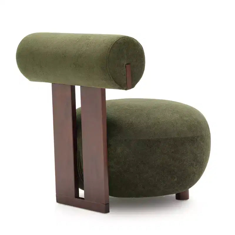 Christopher Knight Home Chariya moderner skulpturaler Akzentstuhl aus Gummibaumholz mit Samtpolsterung und zylindrischer Rückenlehne