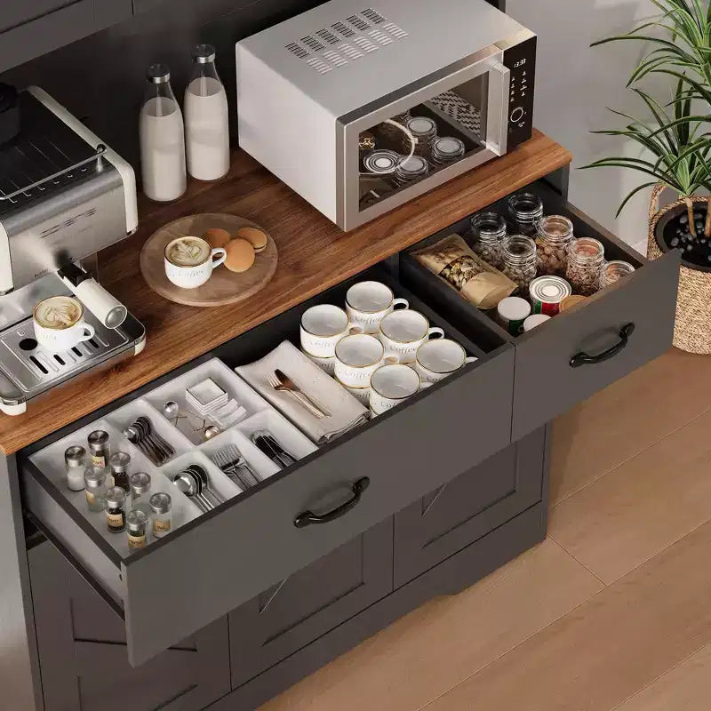 71 Kitchen Pantry Cabinet with Charging Station, Large Countertop, Microwave Stand & 2 Drawers,Hutch Storage for Dining & Living Room