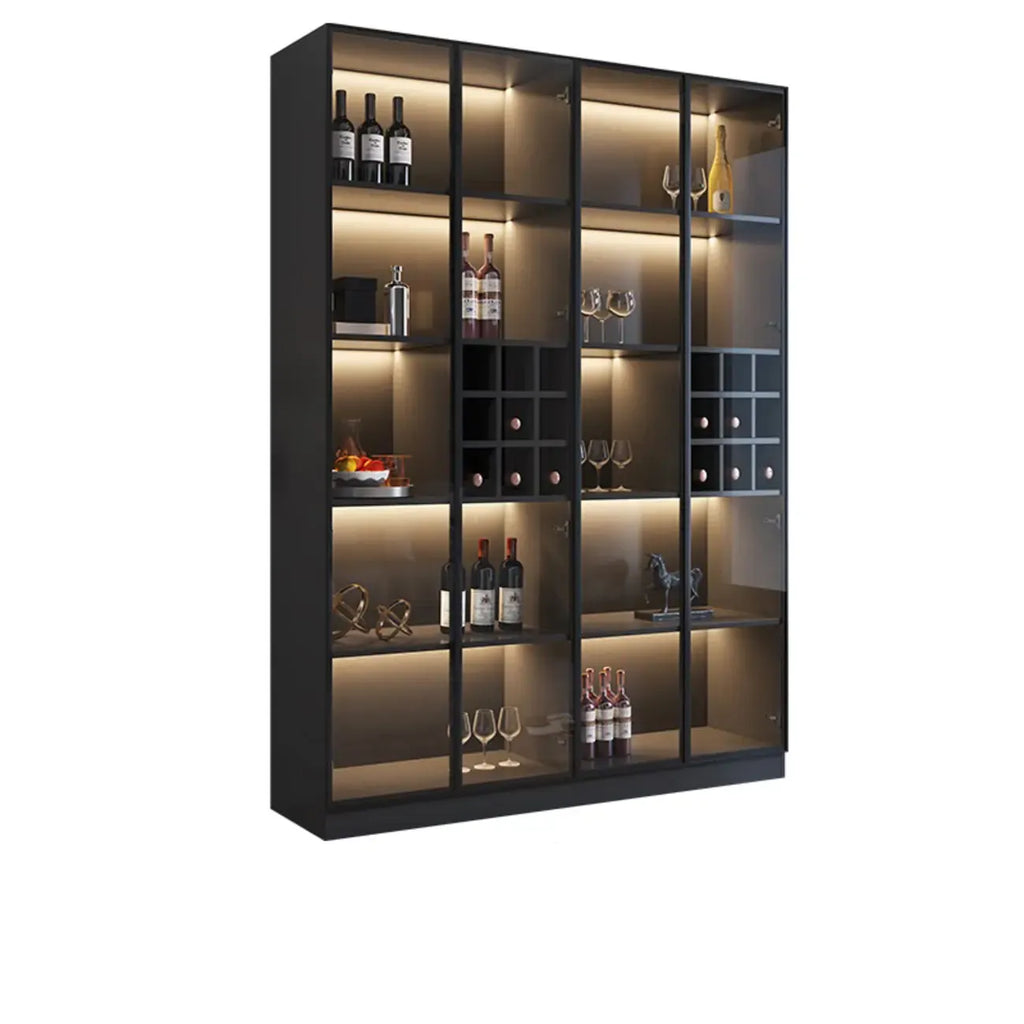 Minimalistischer schwarzer Weinschrank aus Holz mit Glastür