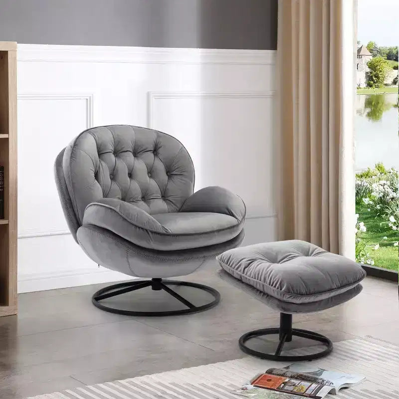 Okak Samt-Sessel mit Hocker, moderner armloser Wohnzimmersessel im Mid-Century-Stil, weicher und bequemer Sessel zum Fernsehen und Spielen