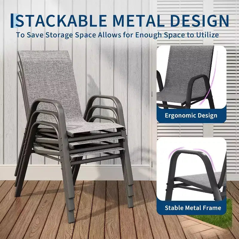 Patio Chairs,Outdoor Stackable Dining Chairs Set of 4/6 All Weather Lightweight Textilene Outdoor Chair Sets with Armrests for Backyard,Pool Deck