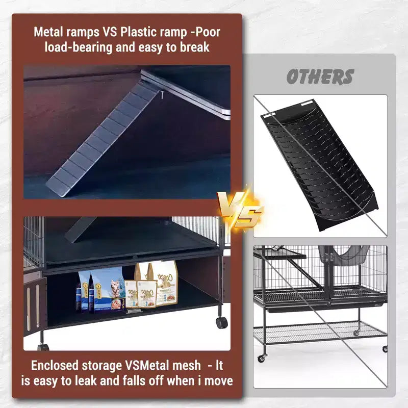 Kleine­dierenkooi, frettenkooi – leefruimte van 59 inch met 5 niveaus en opbergkast, inclusief hangmat, wielen, verwijderbare hellingen en eenvoudig te reinigen bakken