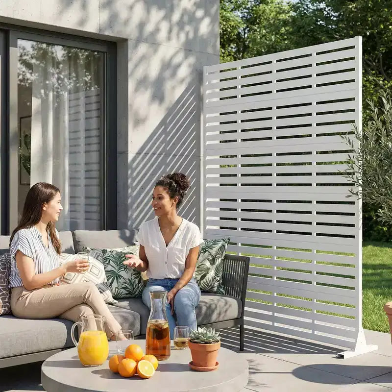 MAYEERTY 72x47 inch wit privacy-scherm voor buiten, 6-delige set met natuurlijk inklapbaar kamerscherm voor achtertuin en tuin