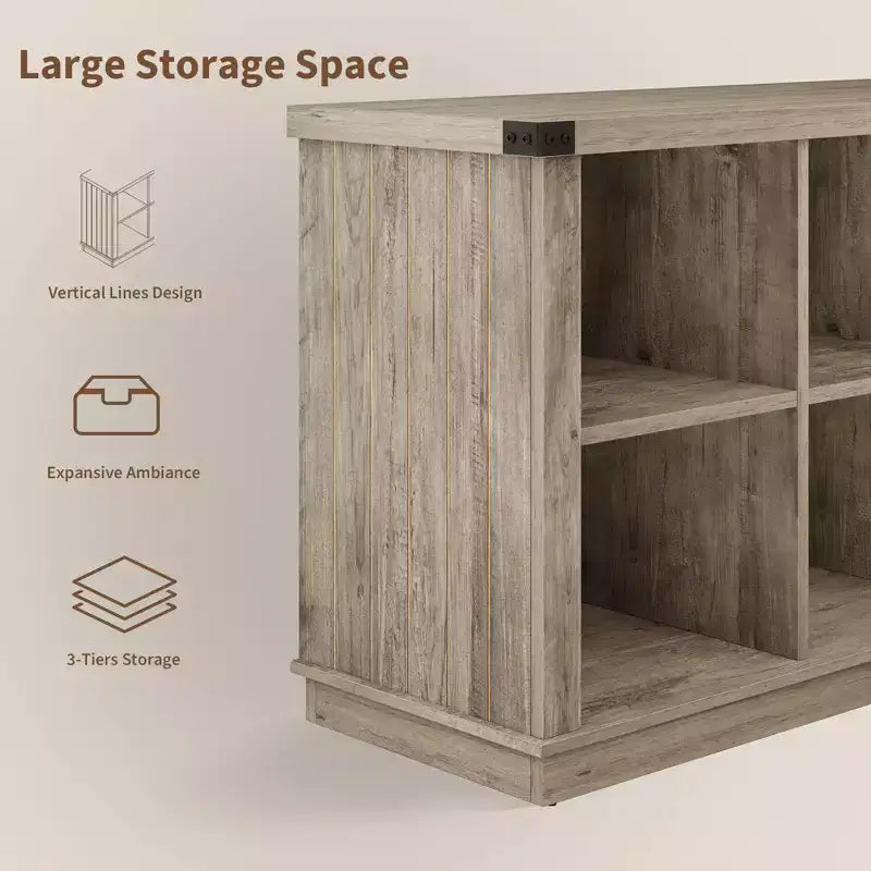 8 Cube Storage Organizer Bookshelf, Farmhouse Horizontal Bookcase, 62 Inch Wood Storage Bookcase for Entryway, Long Low Bookshelves for Living Room