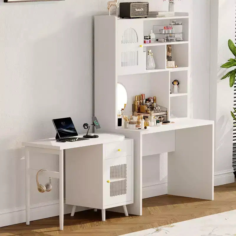 Escritorio de computadora de madera para oficina en casa Okak, con escritorio/silla y estantería, escritorio de estudio y escritura con almacenamiento para adolescentes y estudiantes