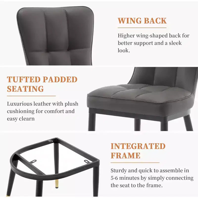 Bekrvio Dining Room Chairs Set of 6, Modern Upholstered Faux Leather Seat with High Back, Metal Legs, Armless Kitchen Chairs for Living Dinning Room
