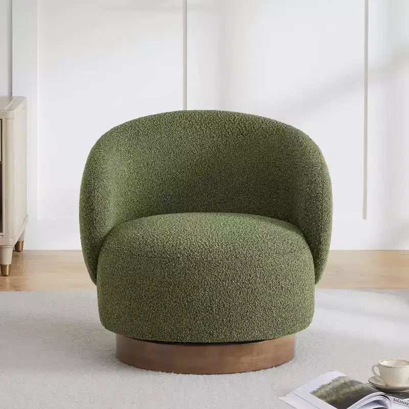 Poltrona barrel girevole imbottita d'accento Spruce&Spring con base in legno