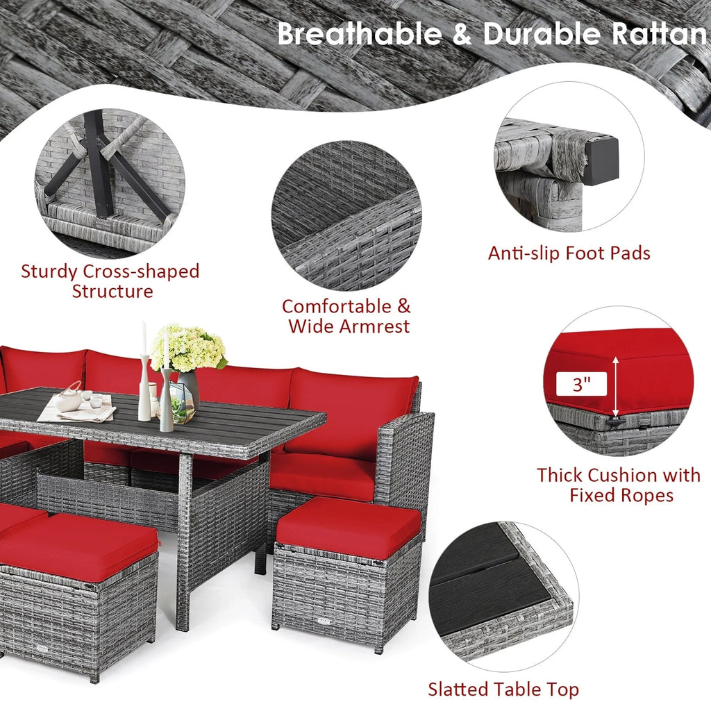 Costway 7-delige eethoek voor de patio van rotan, modulaire bank, fauteuil en voetenbank - Bekijk de details