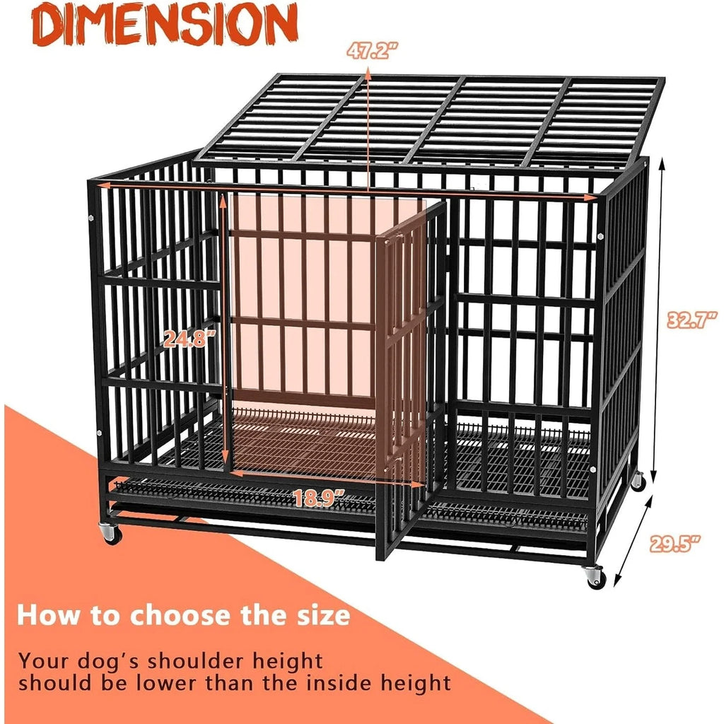 Cage pour chien BOSSIN robuste et indestructible de 48/38 po, chenil anti-fugue avec roulettes verrouillables