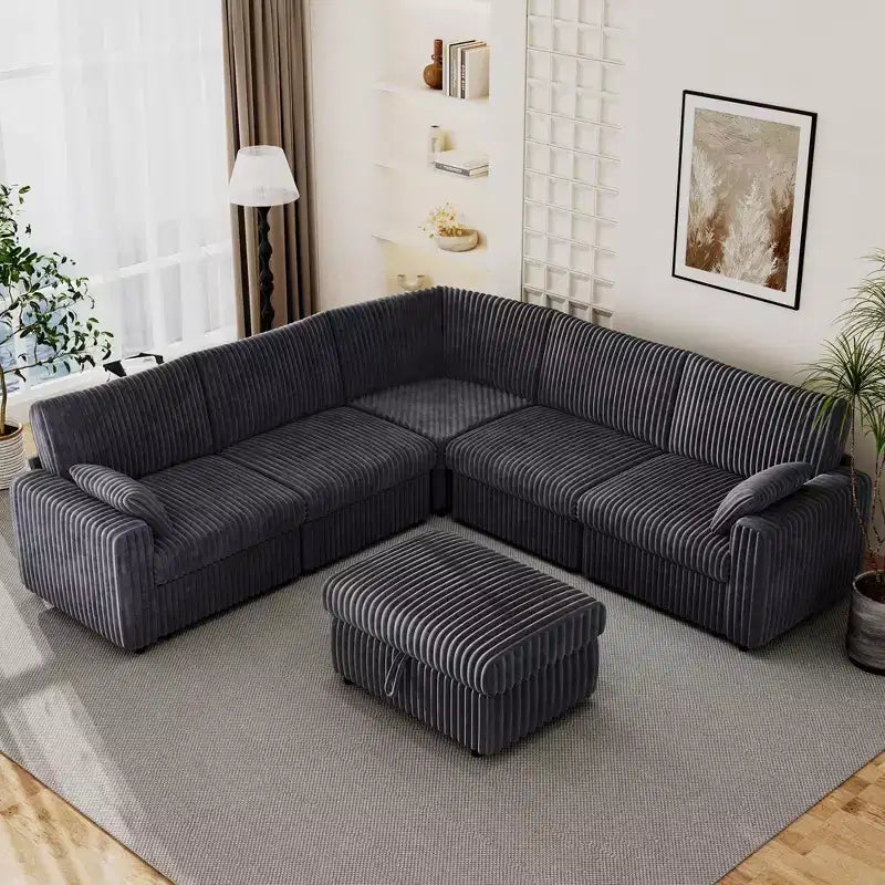 Canapé sectionnel modulaire en velours côtelé Dyonery avec housses lavables