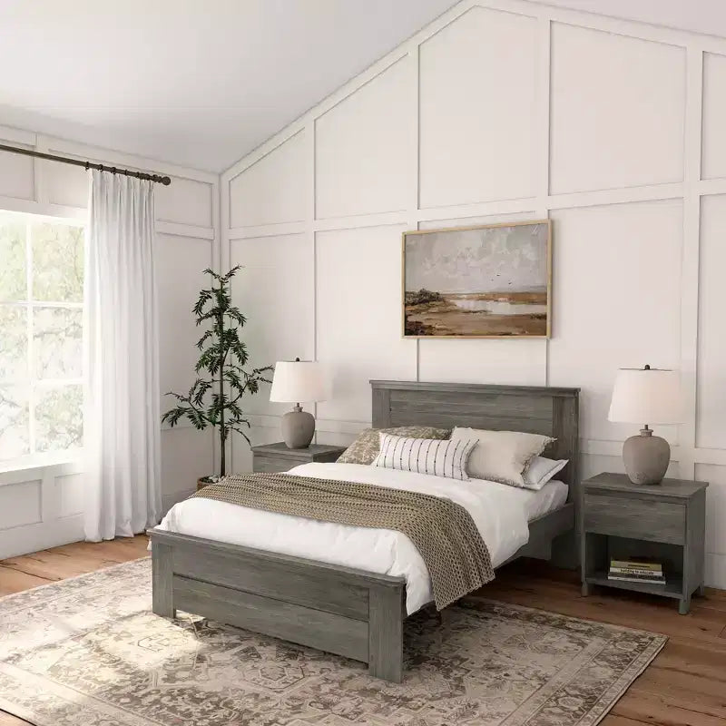 Plank+Beam Farmhouse Full Size Bed Frame with Headboard, Solid Wood Platform Bed