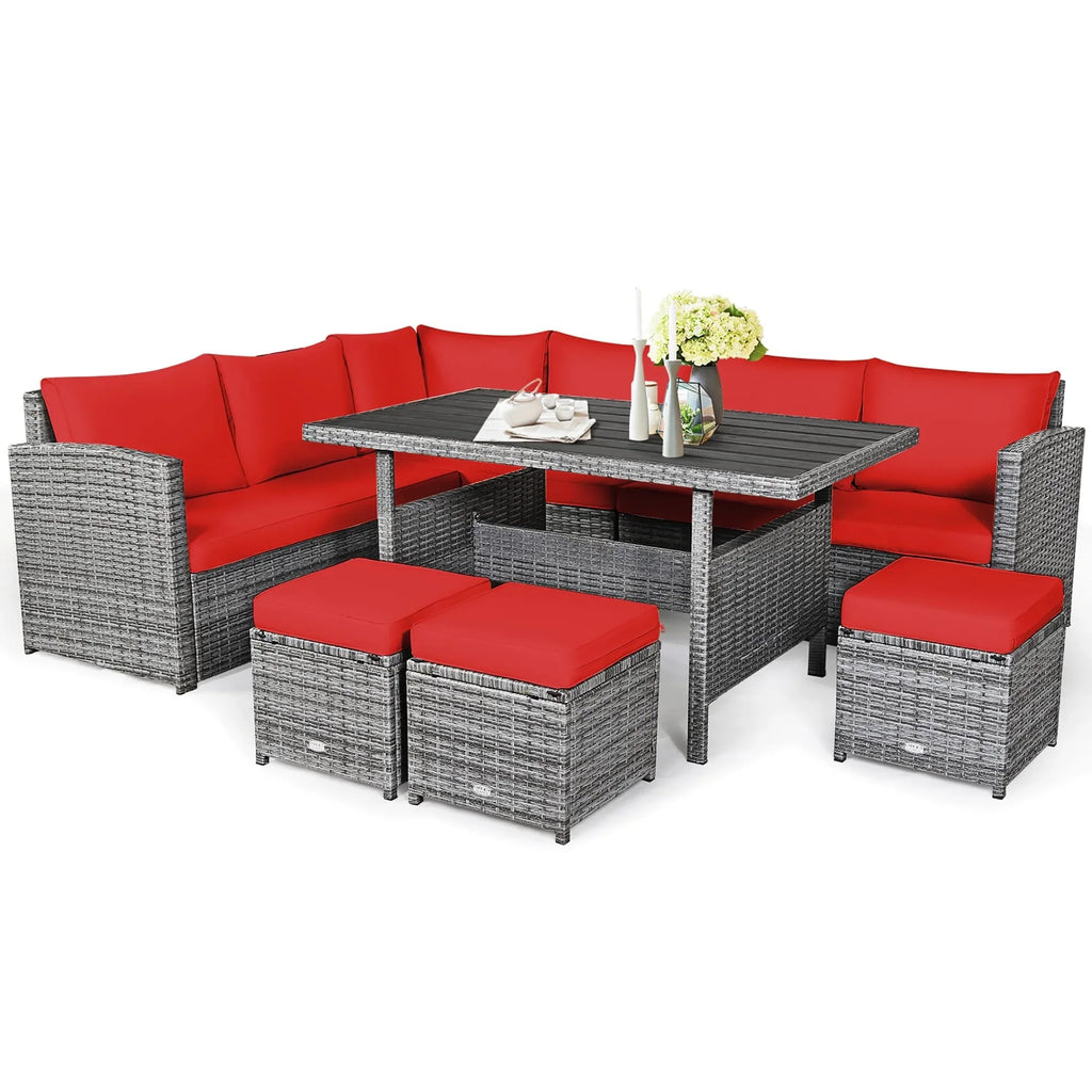 Costway 7-delige eethoek voor de patio van rotan, modulaire bank, fauteuil en voetenbank - Bekijk de details