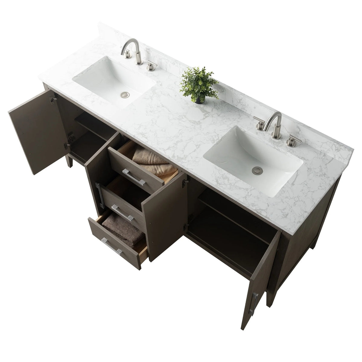 Vanity Art 72 badkamermeubel met dubbele wastafel en blad van composietmarmer