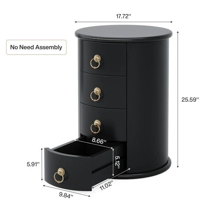 No Assembly Solid Wood End Table, Vintage Round Side Drawers Table