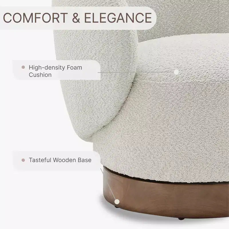 Poltrona barrel girevole imbottita d'accento Spruce&Spring con base in legno