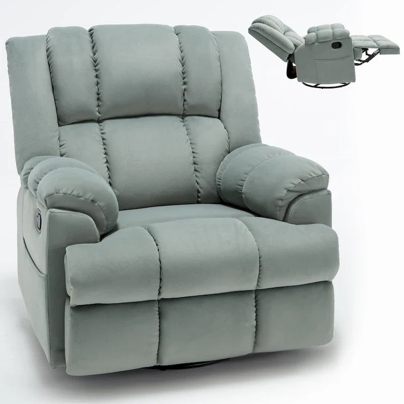 Poltrona reclinabile manuale oversize verde con girevole, oscillazione e rivestimento in tessuto