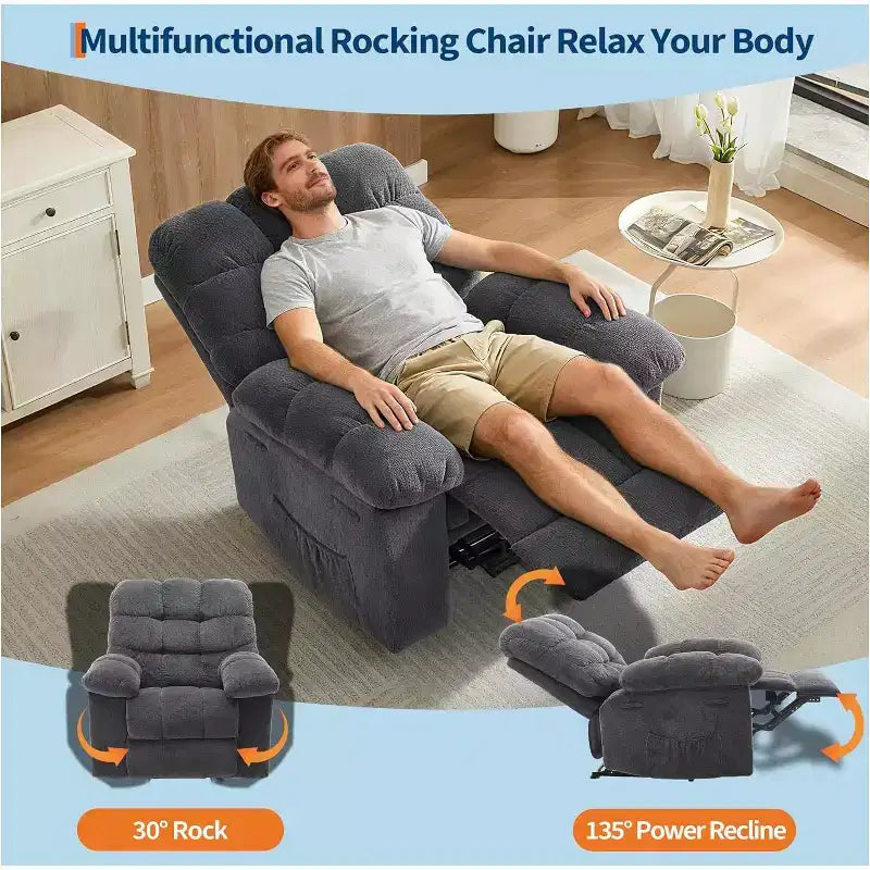 Handmatige relaxfauteuil, ergonomische ademende stoffen fauteuil met zijvakken, eenpersoonsbank, geschikt voor woonkamer en slaapkamer