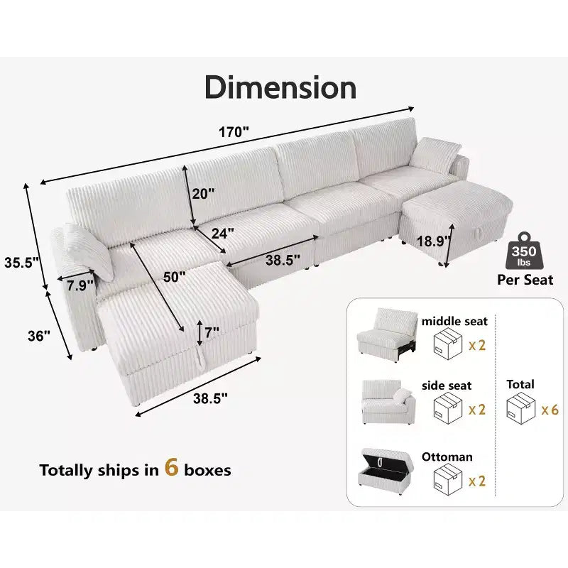 Canapé sectionnel modulaire en velours côtelé Dyonery avec housses lavables
