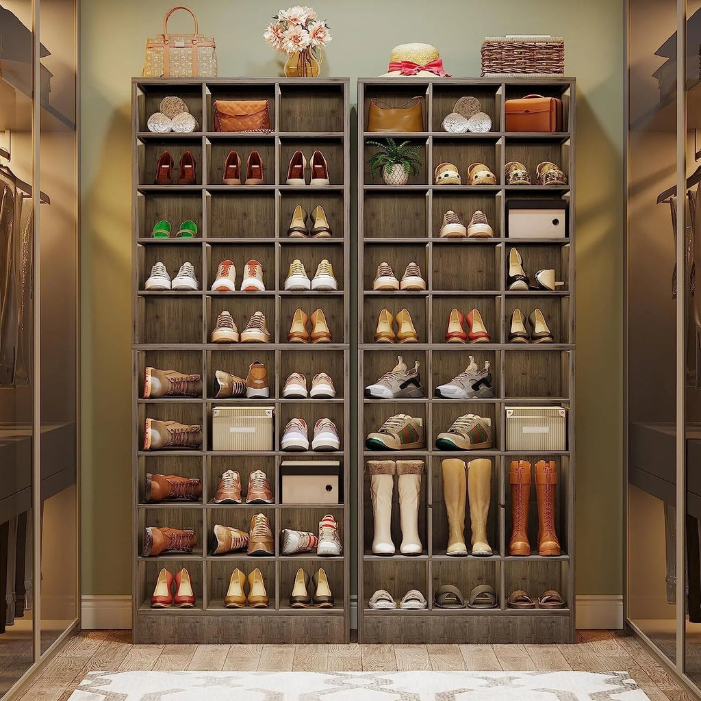 Hoge schoenenkast voor 30 paar schoenen, 10 etages, wit houten schoenenrek voor kledingkast en hal - 10 etages