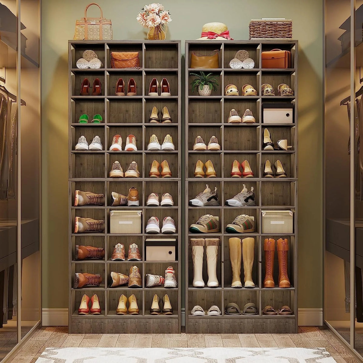 Hoge schoenenkast voor 30 paar schoenen, 10 etages, wit houten schoenenrek voor kledingkast en hal - 10 etages