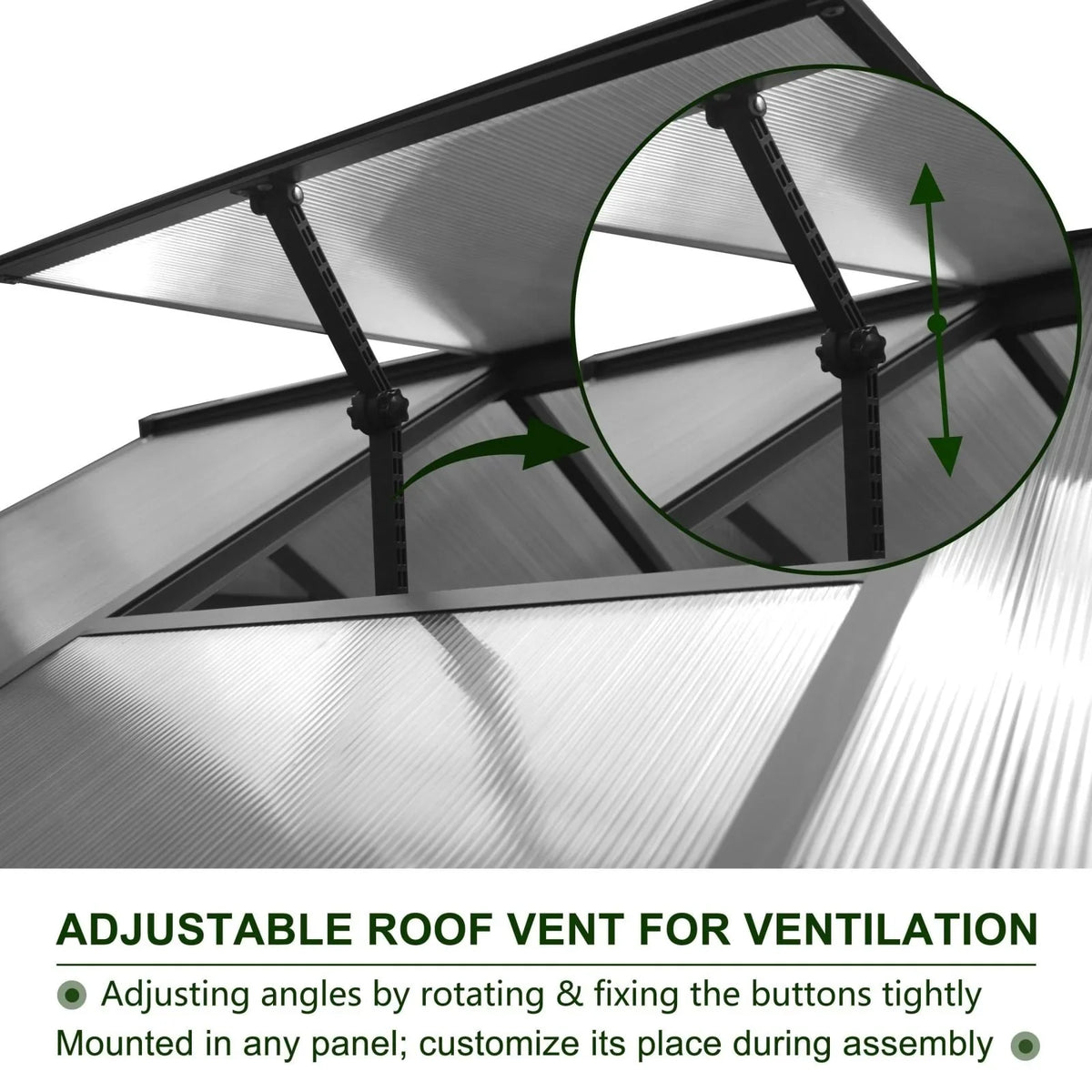 VEIKOUS Aluminum Walk-In Garden Greenhouse Kit with Adjustable Roof Vent and Lockable Door Grey