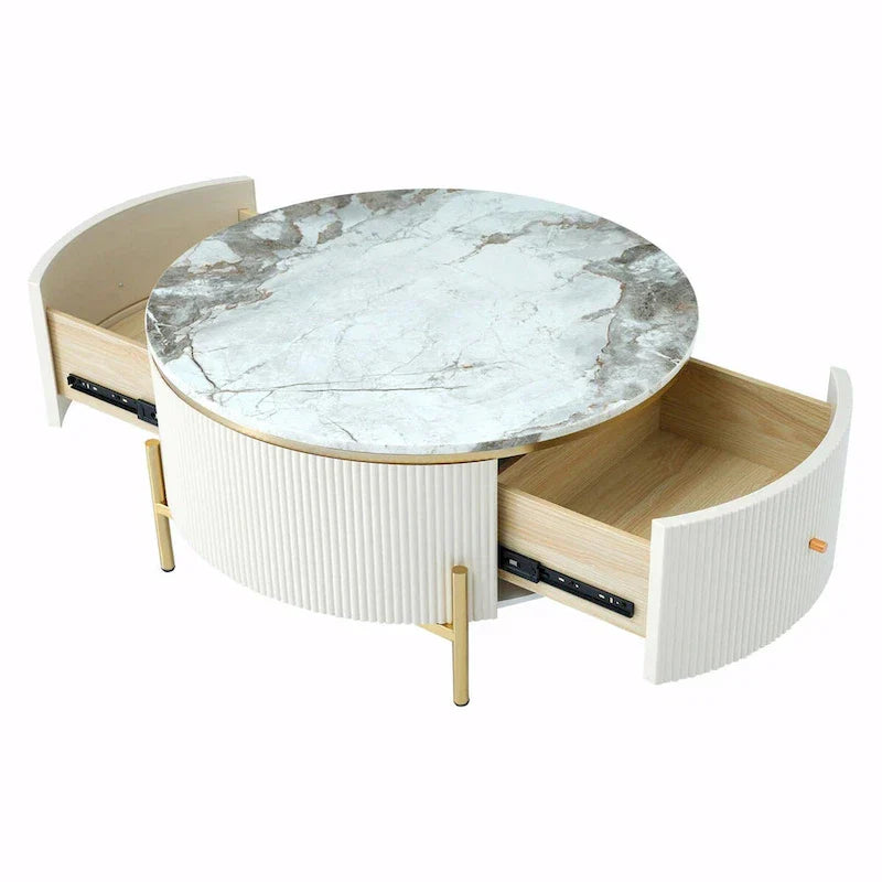 31.5 Modern Round Coffee Table with Large Drawer Storage