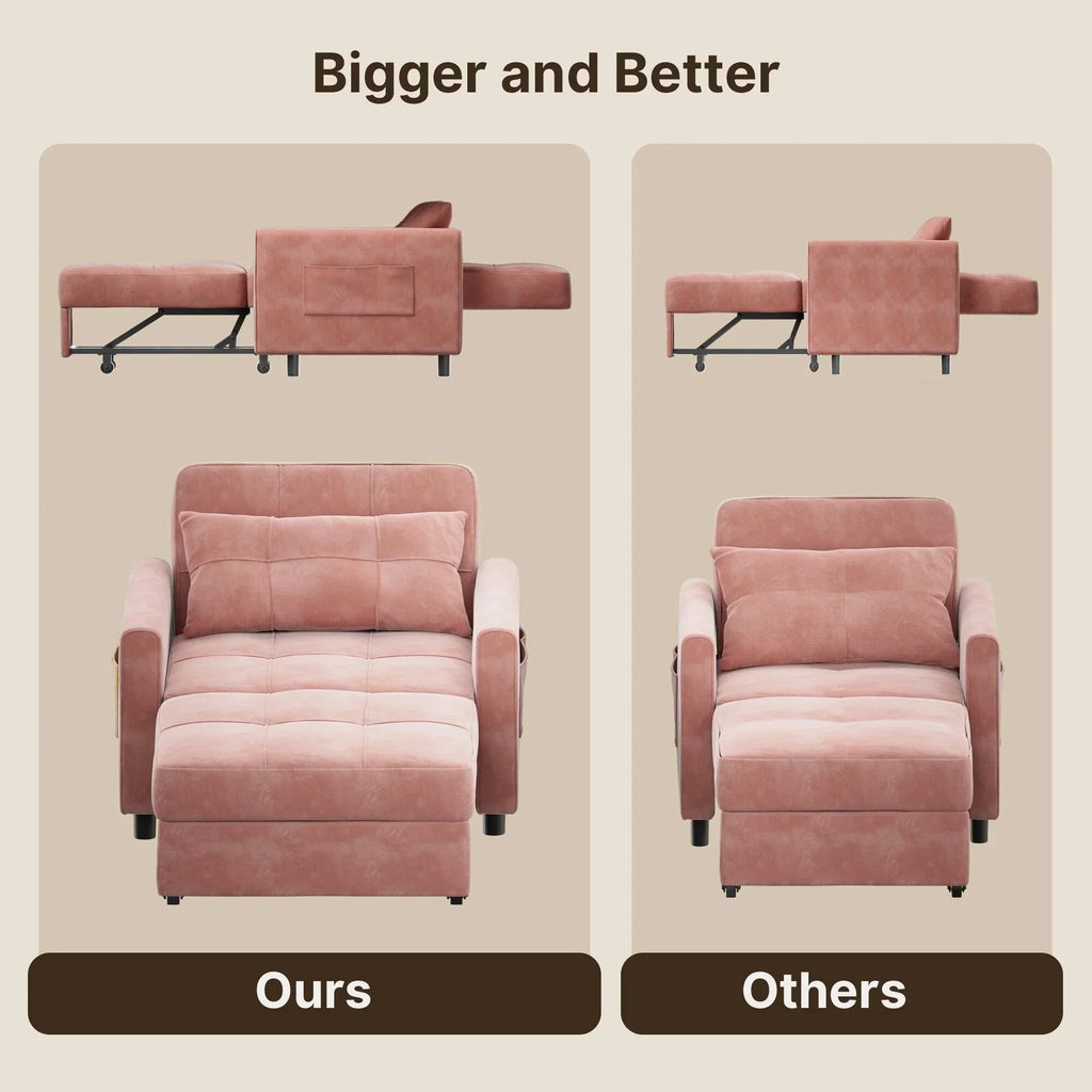 3-in-1-Schlafsofa mit verstellbarer Rückenlehne, ausziehbarer Sessel, umwandelbares Klappbett fürs Wohnzimmer