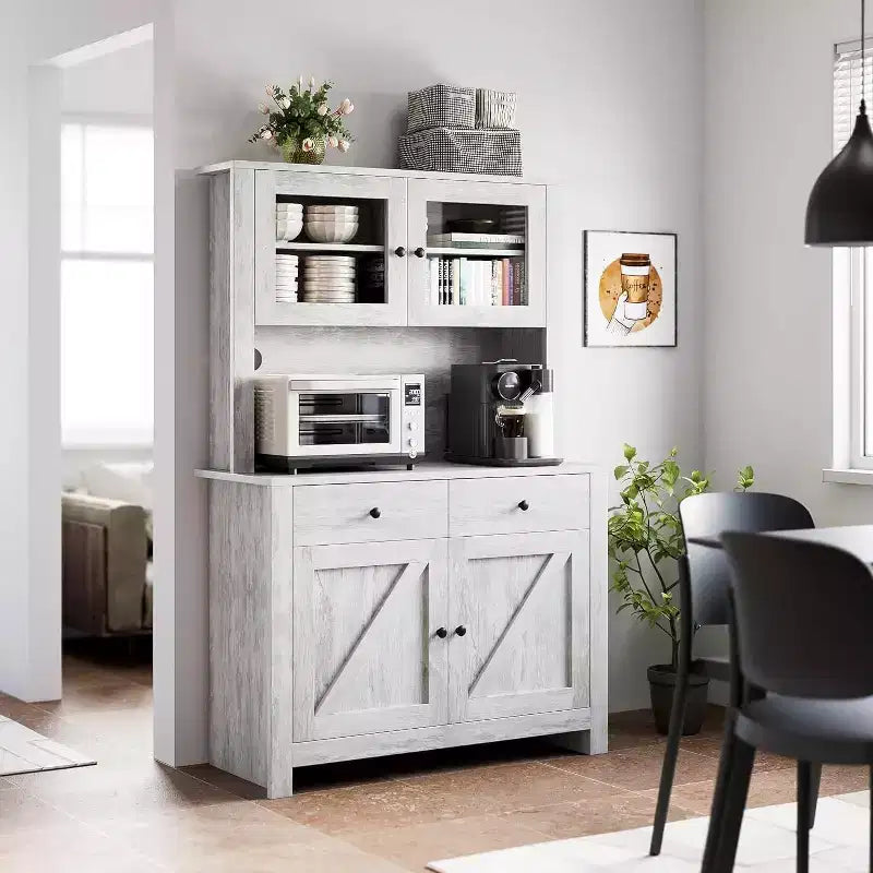 Gabinete despensa de cocina con soporte para microondas, vitrina con aparador y estantes ajustables, para cocina y comedor
