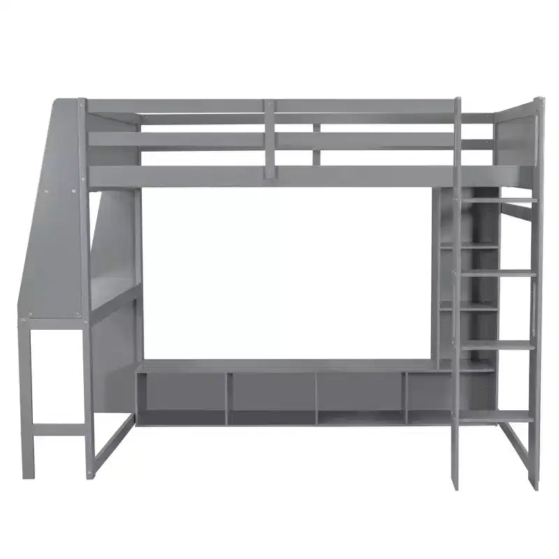 Whisen houten gaminghoogslaper voor eenpersoonsmatras met bureau, meerdere opbergplanken, ledverlichting en hangende kledingroede