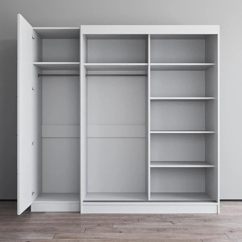 Kledingkast met 2 deuren en spiegel, glazen voorkant, voor 2 personen (grijs/zwart/wit)