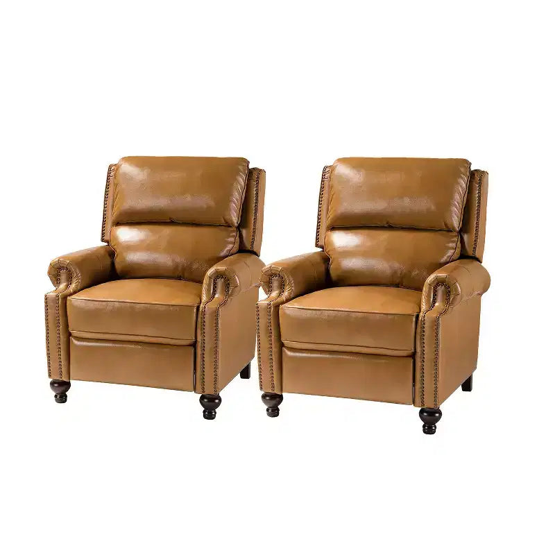 Set aus 2 modernen Elisabete-Sesseln mit hoher Rückenlehne aus echtem Leder und Vintage-Nagelkopfbesatz für Wohnzimmer und Schlafzimmer| ART OF LIVING DESIGNS