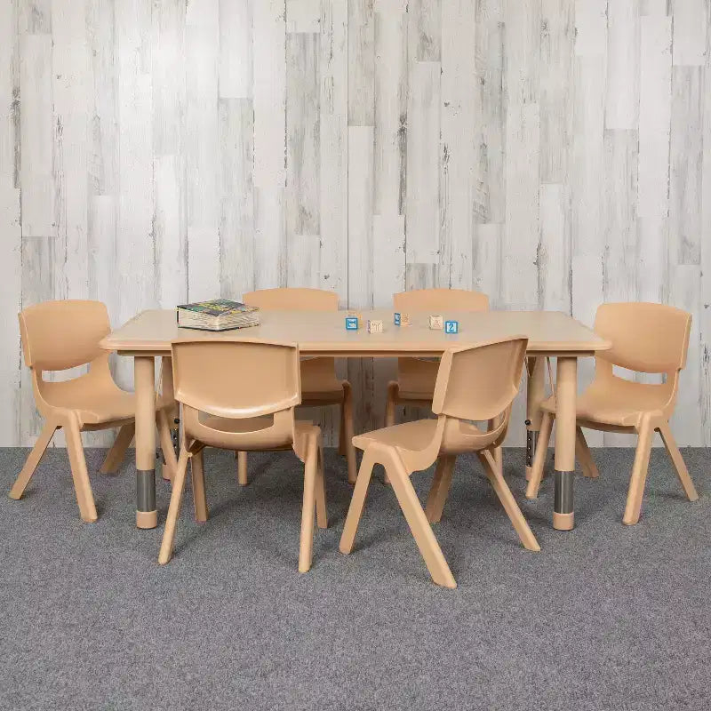 Emma and Oliver rechthoekige kunststof activiteitentafelset van 23,625W x 47,25L met verstelbare hoogte en 6 stoelen