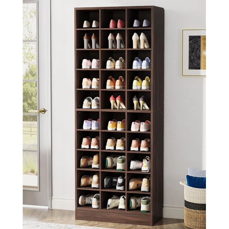 Hohes Schuhregal für 30 Paar Schuhe, 10-stufiger weißer Schuhschrank aus Holz für Kleiderschrank und Eingangsbereich – 10-stufig