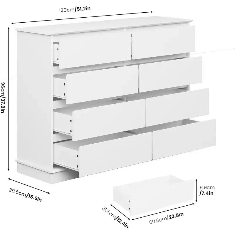 Armoire de rangement à 8 tiroirs, commode avec tiroirs profonds, grand placard à dessus large pour salon, couloir, chambre d'enfant