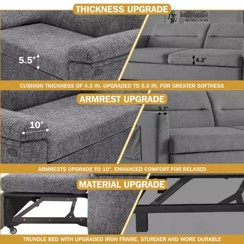 Dyonery 3-in-1 Convertible Sofa Bed, Pull Out Sleeper Sofa with Adjustable Backrest