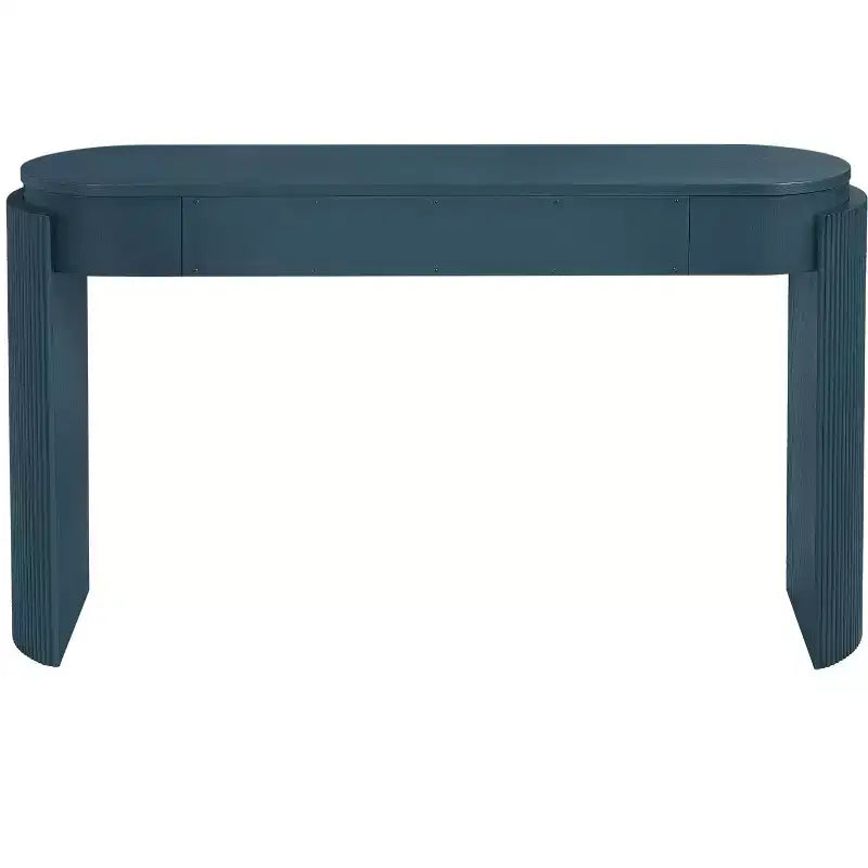 Table console moderne Merax à plateau ovale avec pieds courbés cannelés et deux tiroirs dissimulés