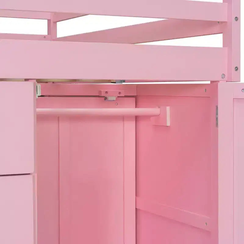 Full over Full Bunk Bed with Storage Wardrobe and Drawers, Full Size Wood Space-Saving Bunk Bed with Guardrail for Apartment, Bedroom