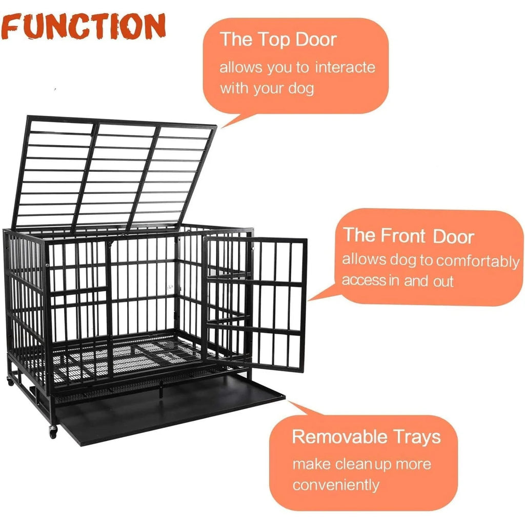 Cage pour chien BOSSIN robuste et indestructible de 48/38 po, chenil anti-fugue avec roulettes verrouillables