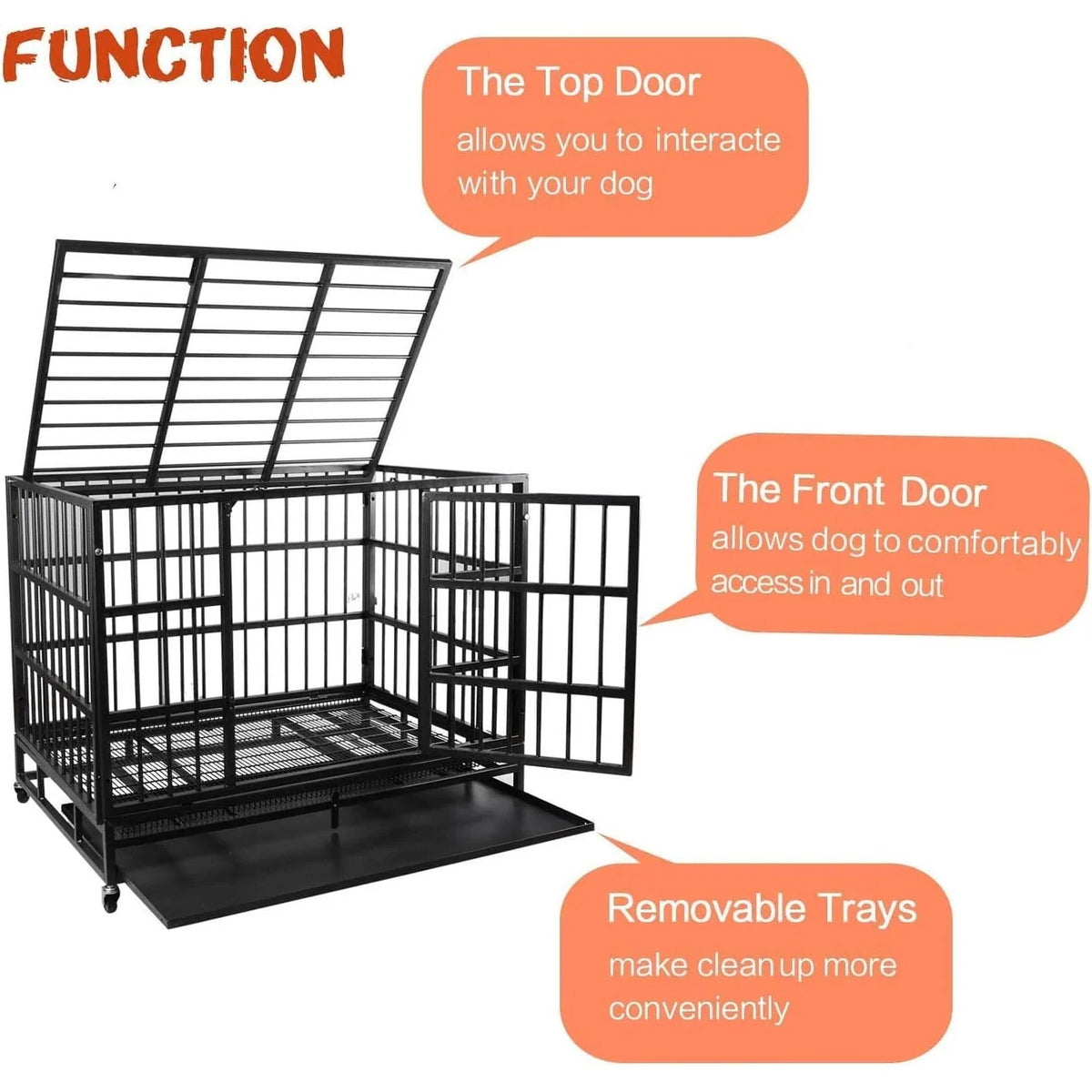 Cage pour chien BOSSIN robuste et indestructible de 48/38 po, chenil anti-fugue avec roulettes verrouillables