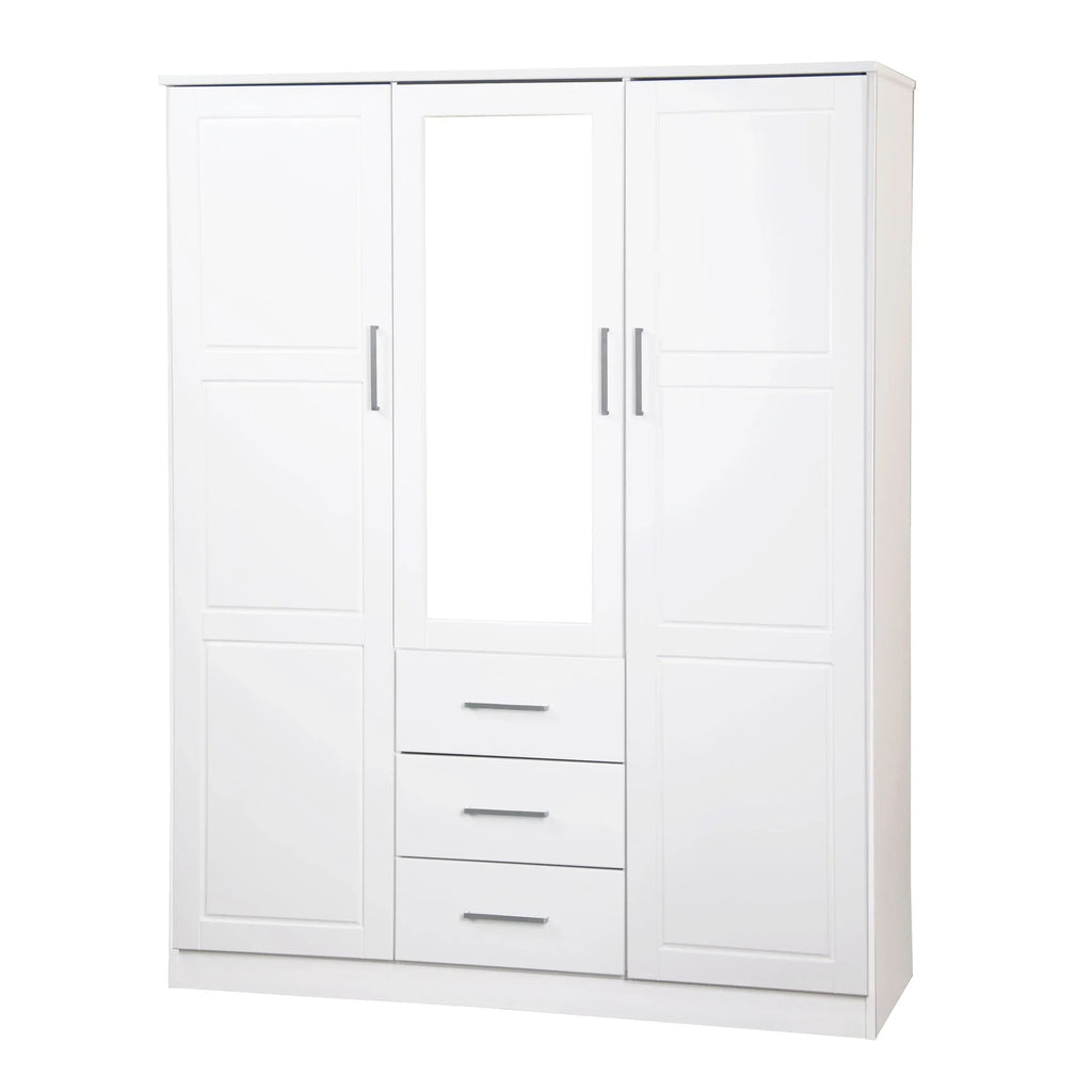 Palace Imports Cosmo 3-türiger Kleiderschrank aus 100 % Massivholz mit Türen aus Massivholz oder Spiegelglas
