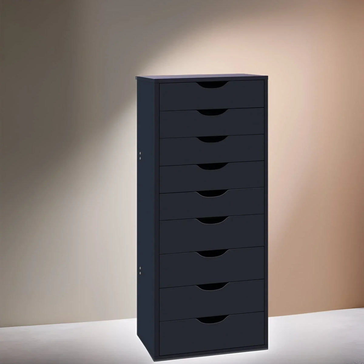 Smalle houten kast met 9 laden, soepel glijdende laden en bovenste opbergplank