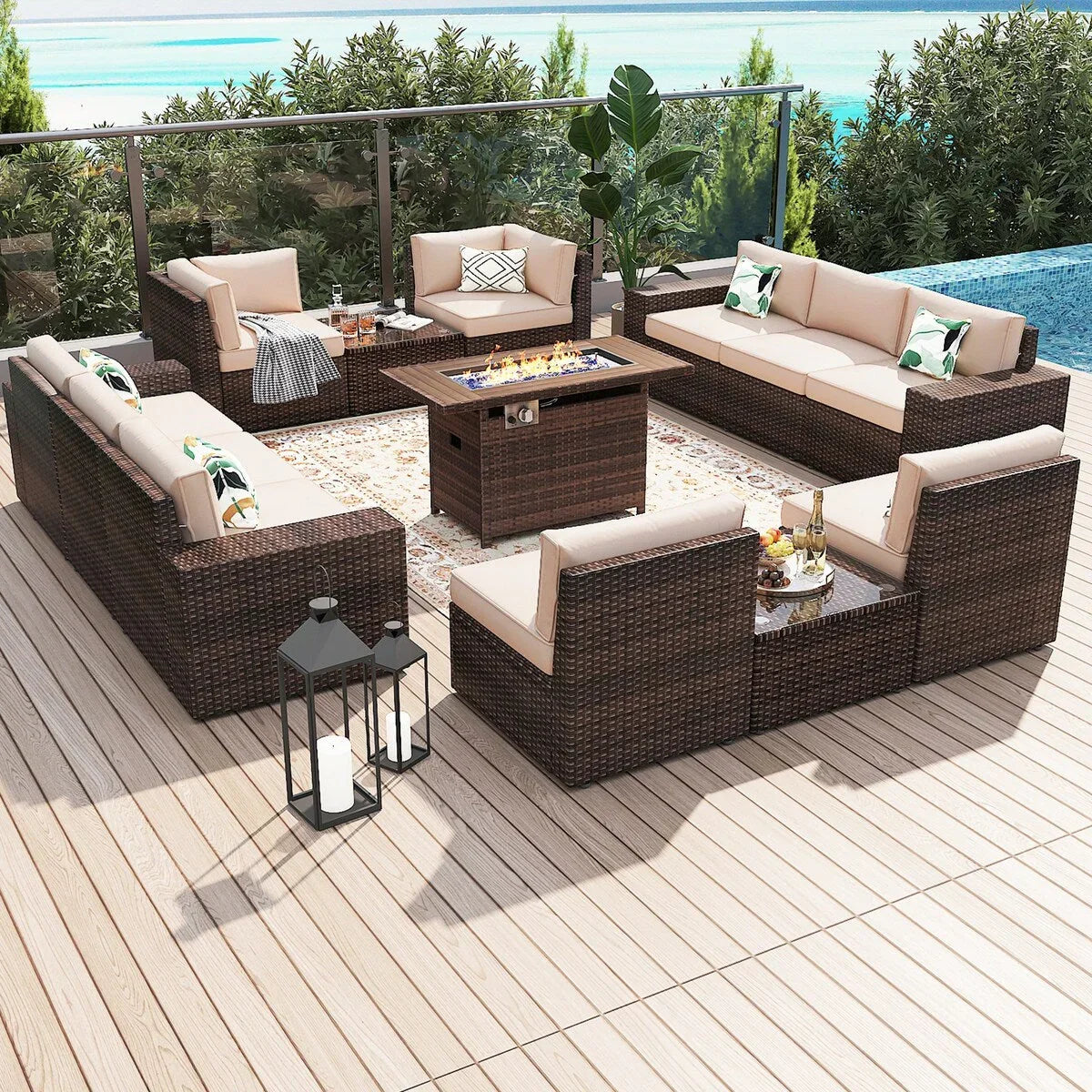 13-teiliges Gartenmöbel-Set mit 44-Feuertisch