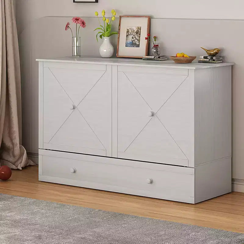 Cama abatible Mjkone tamaño queen, cama tipo armario cúbico con estación de carga y espacio de almacenamiento